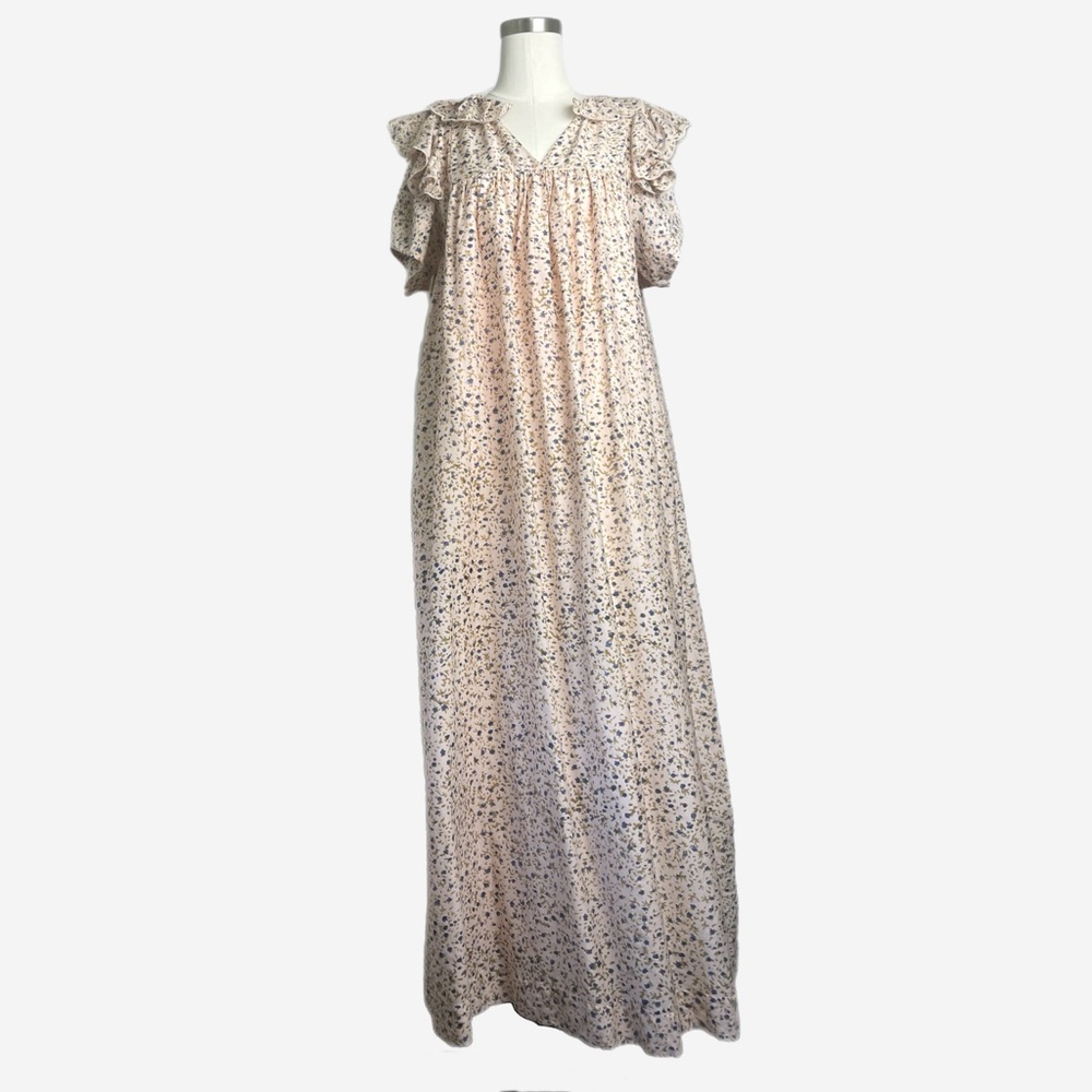 Floral Flutter-Sleeve Maxi Dress - Light Pink